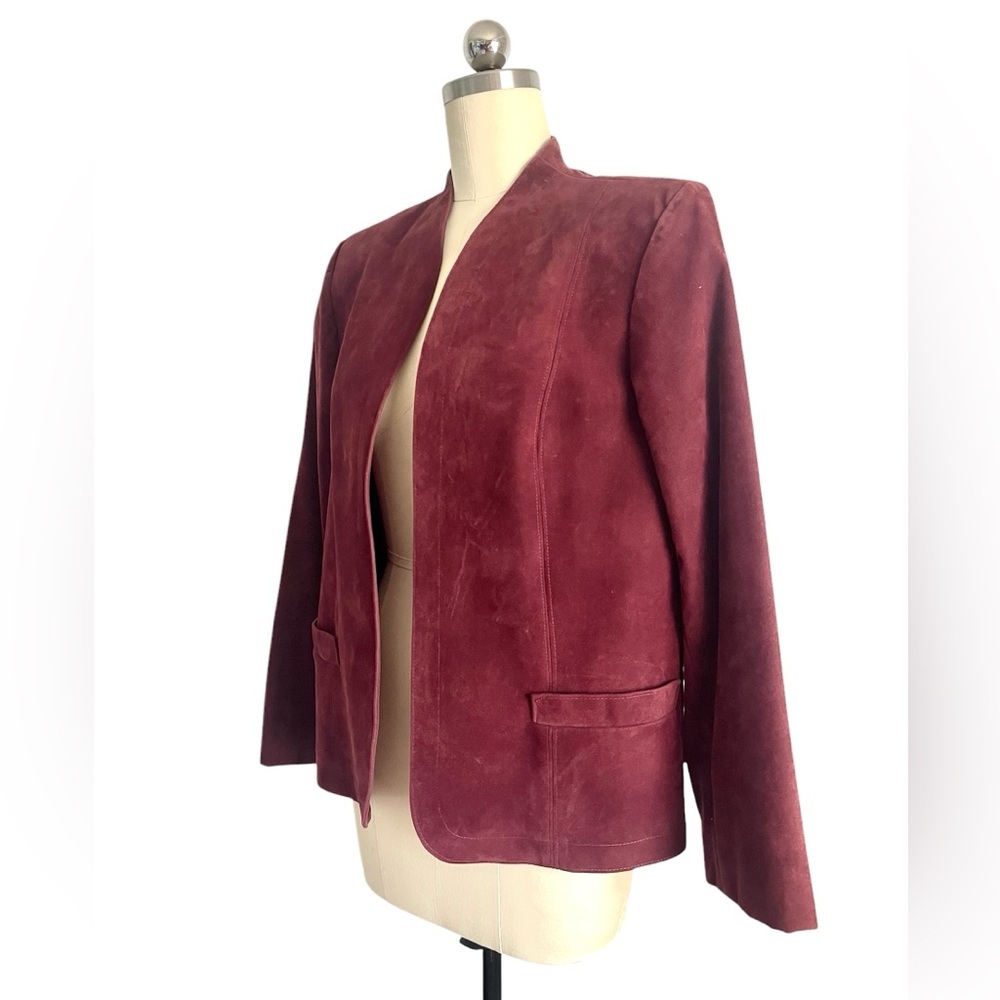 Vintage Bordeaux Red Blazer Jacket Women’s Short Jackey Velour